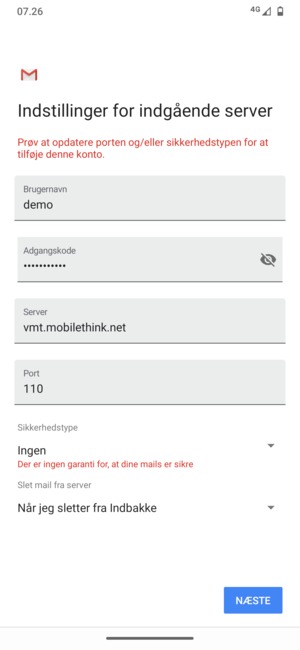 Vælg NÆSTE