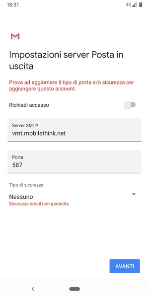 Seleziona AVANTI