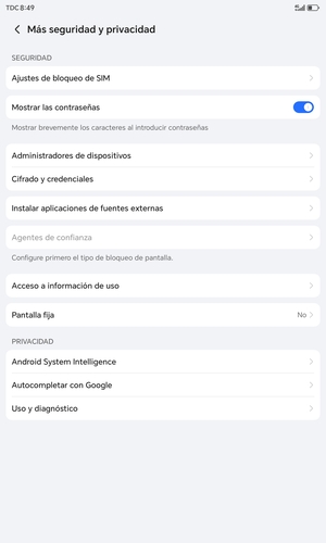 Seleccione Ajustes de bloqueo de SIM