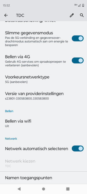 Scroll naar en selecteer Voorkeursnetwerktype