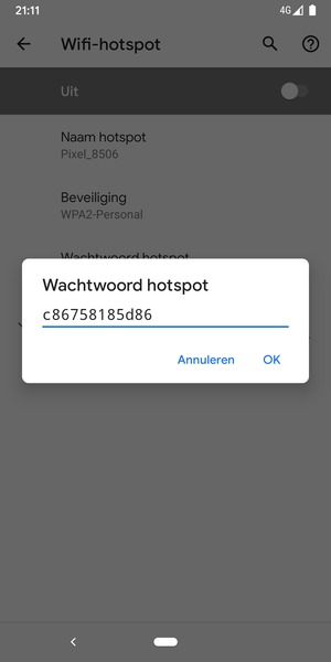 Voer een wachtwoord van een WiFi-hotspot in van ten minste 8 tekens en selecteer OK