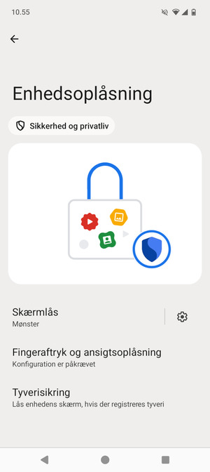 Din telefon er nu sikret med en skærmlås