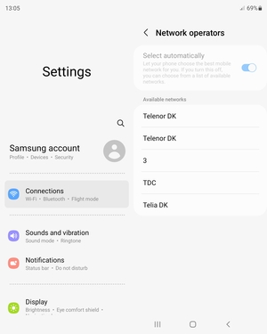 Select a network operator from the list