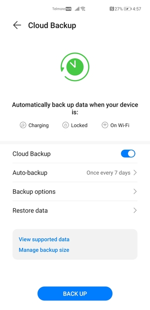 Select BACK UP