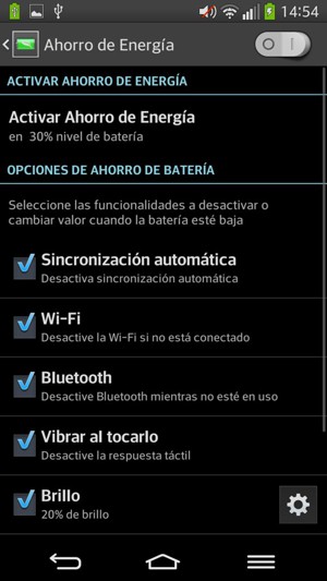 Marque todas las casillas de verificación y active Ahorro de Energía