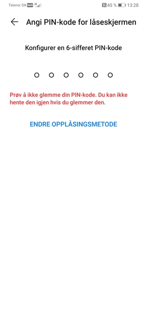 Velg ENDRE OPPLÅSNINGSMETODE
