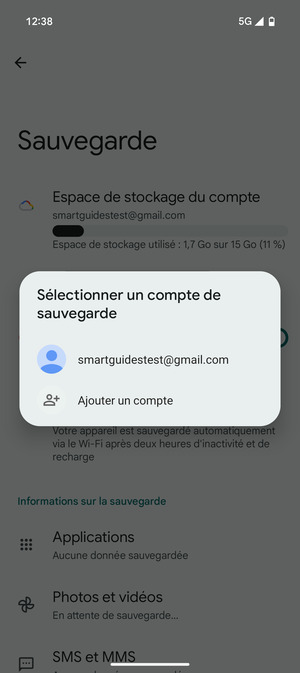 Sélectionnez votre compte de sauvegarde