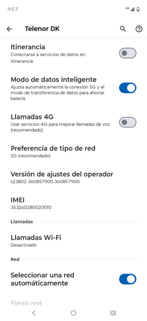 Desplácese y seleccione Preferencia de tipo de red