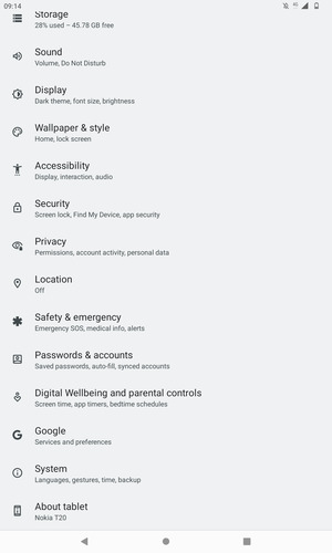 Scroll to and select Security