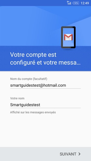 Donnez un nom à votre compte et saisissez votre nom. Sélectionnez SUIVANT