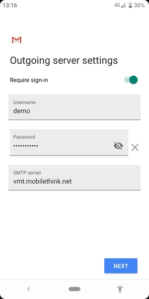 Enter Outgoing server address