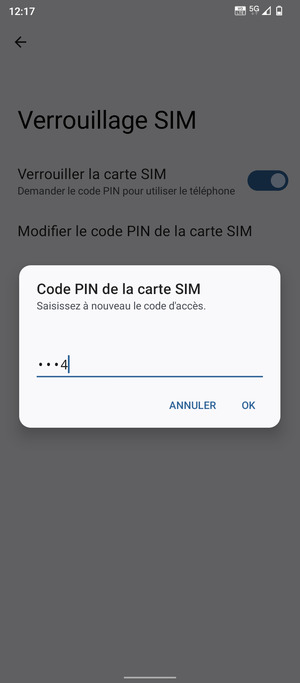 Veuillez confirmer votre nouveau code PIN de la carte SIM et sélectionner OK