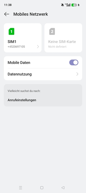 Wählen Sie SIM1 oder SIM2