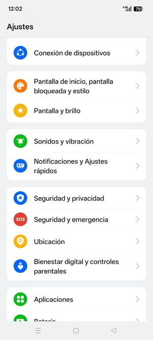 Desplácese y seleccione Seguridad y privacidad