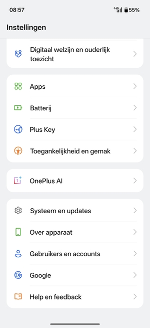Scroll naar en selecteer Gebruikers en accounts