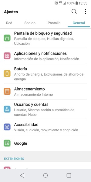 Seleccione General y Pantalla de bloqueo y seguridad