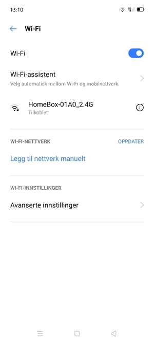 Du er nå koblet til Wi-Fi-nettverket