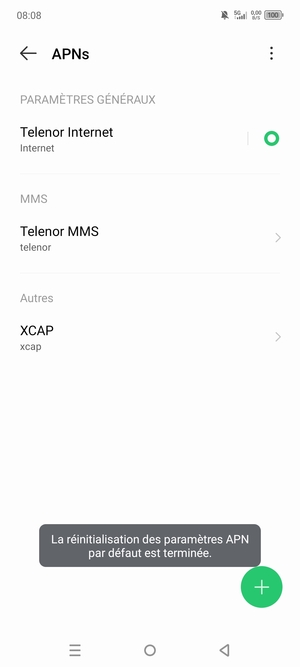 Votre téléphone va être réinitialisé avec les paramètres Internet et MMS par défaut