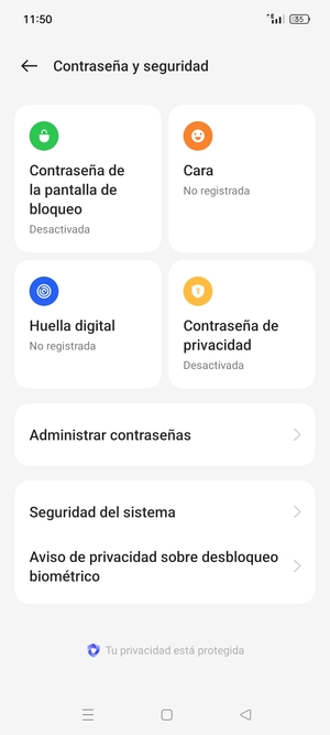 Seleccione Seguridad del sistema