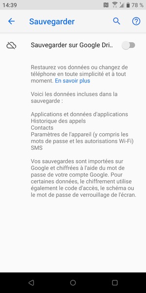 Activer le Sauvegarder sur Google Dri..