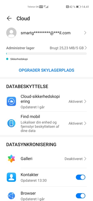 Vælg de tjenester, du ønsker at sikkerhedskopiere