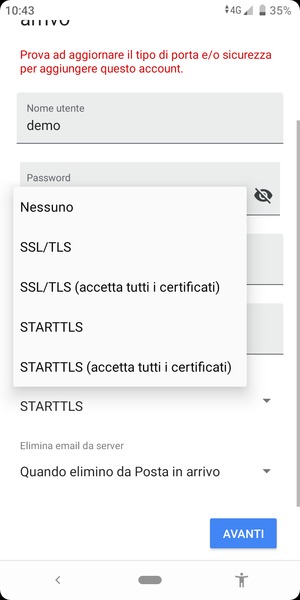 Seleziona Nessuno e AVANTI