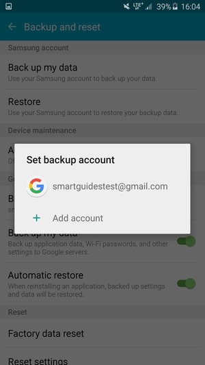 Select your backup account