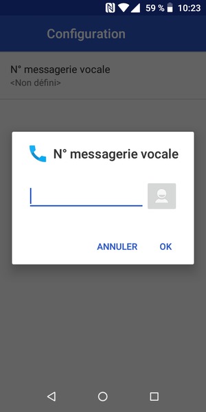 Saisissez le N° de messagerie vocale et sélectionnez OK