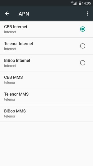 Sélectionnez le point d'accès à Internet