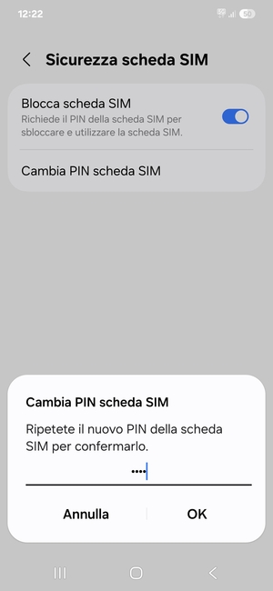 Conferma il nuovo PIN della scheda SIM e seleziona OK