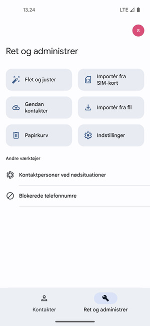 Vælg Importér fra SIM-kort