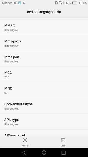 Scroll ned og indtast MMS-oplysninger