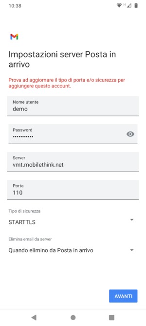 Seleziona Tipo di sicurezza