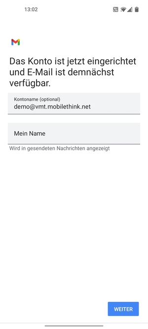 Geben Sie Ihrem Konto einen Namen und geben Sie Ihren Namen ein. Wählen Sie WEITER
