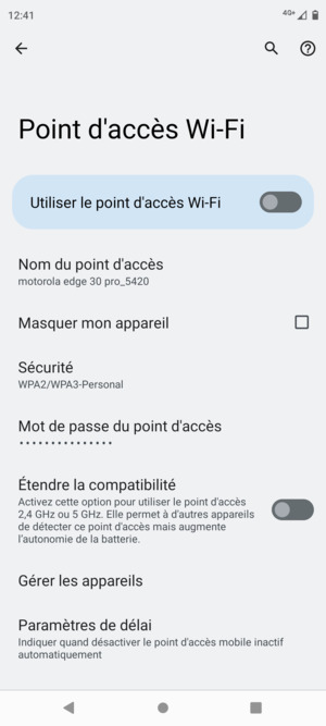 Sélectionnez Mot de passe du point d'accès