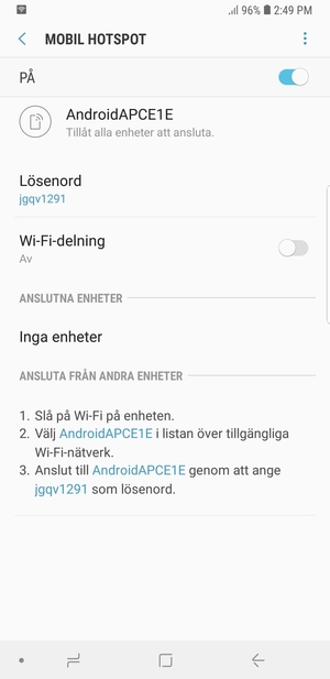 Din telefon har nu ställts in för att kunna användas som ett modem