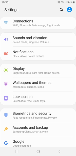 Scroll to and select Biometrics and security