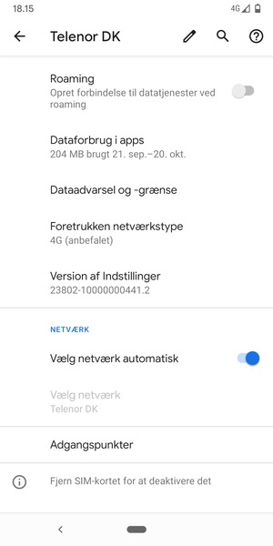 Slå Vælg netværk automatisk fra
