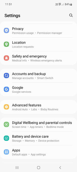 Scroll to and select Accounts and backup