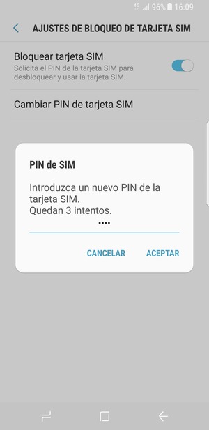 Introduzca su Nuevo PIN de la tarjeta SIM y seleccione ACEPTAR