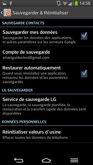 Sélectionnez Compte de sauvegarde