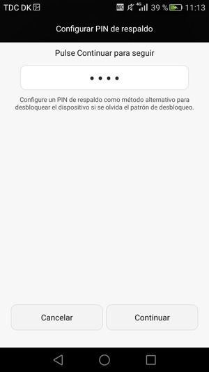 Introduzca un PIN de respaldo y seleccione Continuar