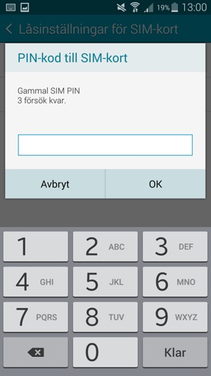 Ange Gammal PIN-kod till SIM-kort och välj OK