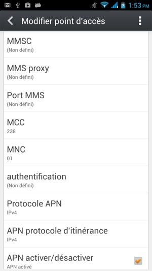 Faites défiler vers le bas et saisissez les informations MMS