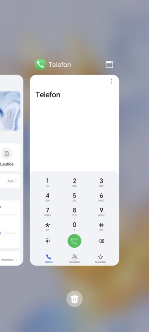 Wählen Sie das Symbol Löschen, um alle laufende Apps zu schließen
