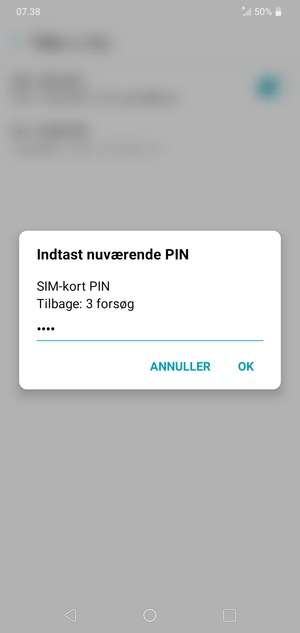 Indtast din Nuværende SIM-kort PIN og vælg OK