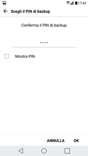 Conferma il PIN di backup e seleziona OK