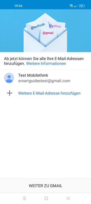 Wählen Sie WEITER ZU GMAIL