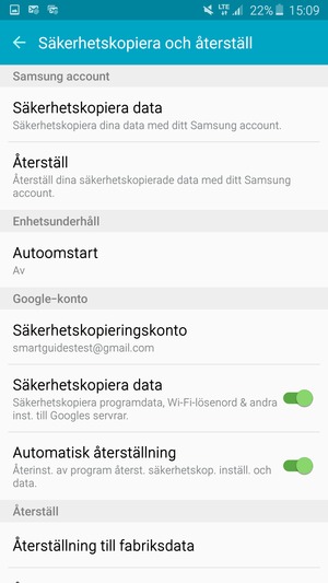 Välj Säkerhetskopieringskonto