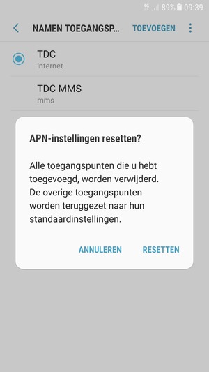 Selecteer RESETTEN